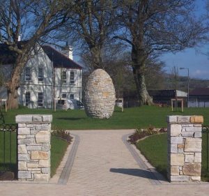 Donegal Quartz feature Celtic Egg and Pillars built by Stone Solutions, Northern Ireland